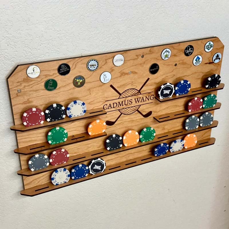 Personalized Wall Golf Ball Marker Display - Poker Chip and Magnetic Display - Unique Golf Gift for Him
