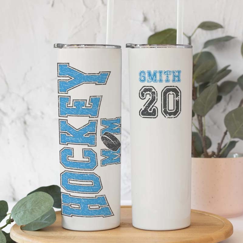 Personalized Hockey Mom Tumbler With Player Name and Number