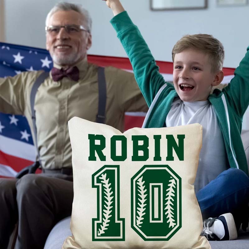 Personalized Sports Throw Pillow Cover Decor w/Number & Name - Baseball Basketball Football Soccer Pillows Case