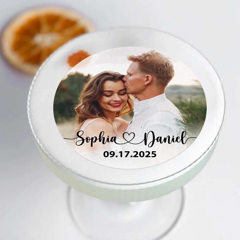 EDIBLE Photo Wedding Cocktail Toppers Custom Wedding Reception Drink Toppers