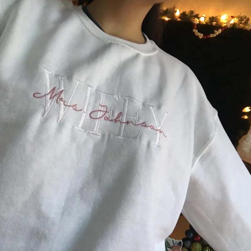 Custom Mrs. Embroidered Sweatshirt Date On Sleeve Engagement Gift Bride To Be