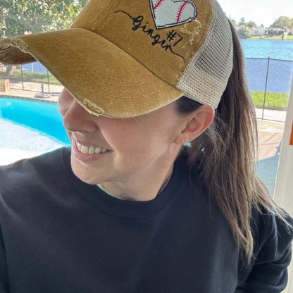 Baseball heart with Custom Number OR any Sports Criss Cross High Ponytail Messy Bun Cap Baseball Mom soccer mom Golf heart Gift Game Day
