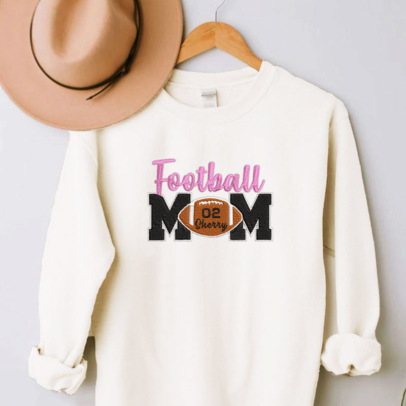 Embroideried Football Mom Sweatshirt and Hoodie with Name & Number