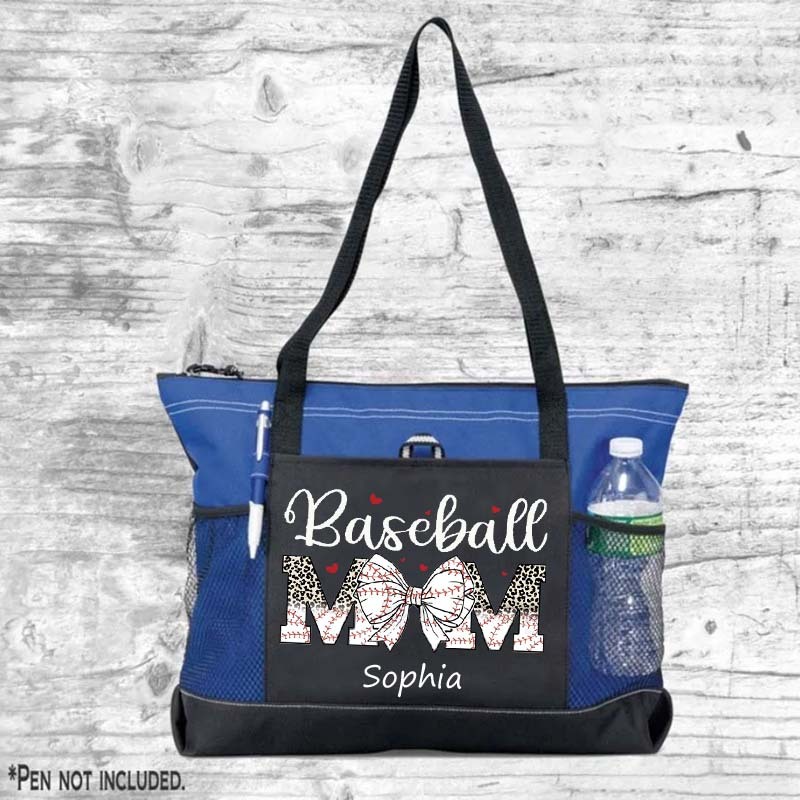 Custom Sport Softball/ Baseball Mom With Bow Tote Bag Game Day Mom Tote Bag