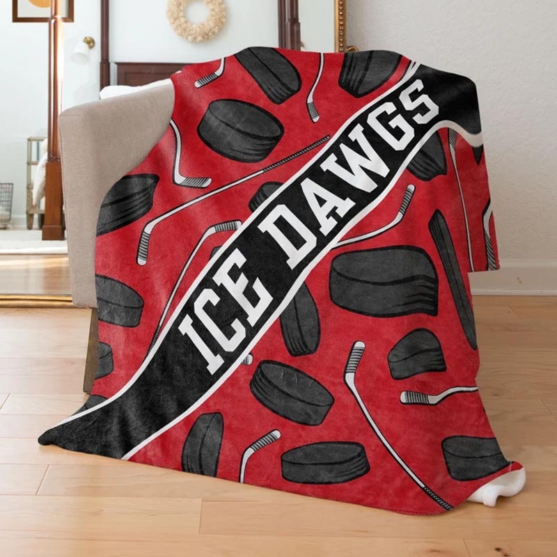 Hockey Pucks Sticks Custom Name Blanket Personalized Multiple Sizes & Styles