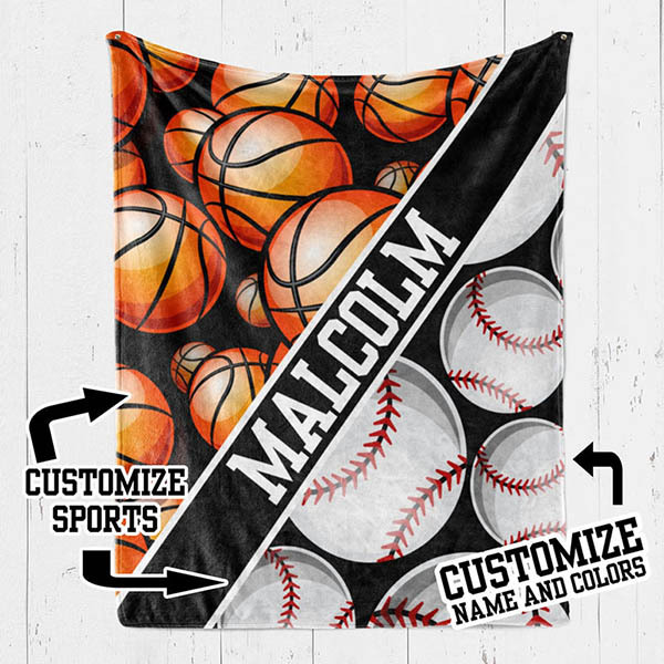 Personalized Multi Sport Ball Blanket with 2 Kinds of Sport