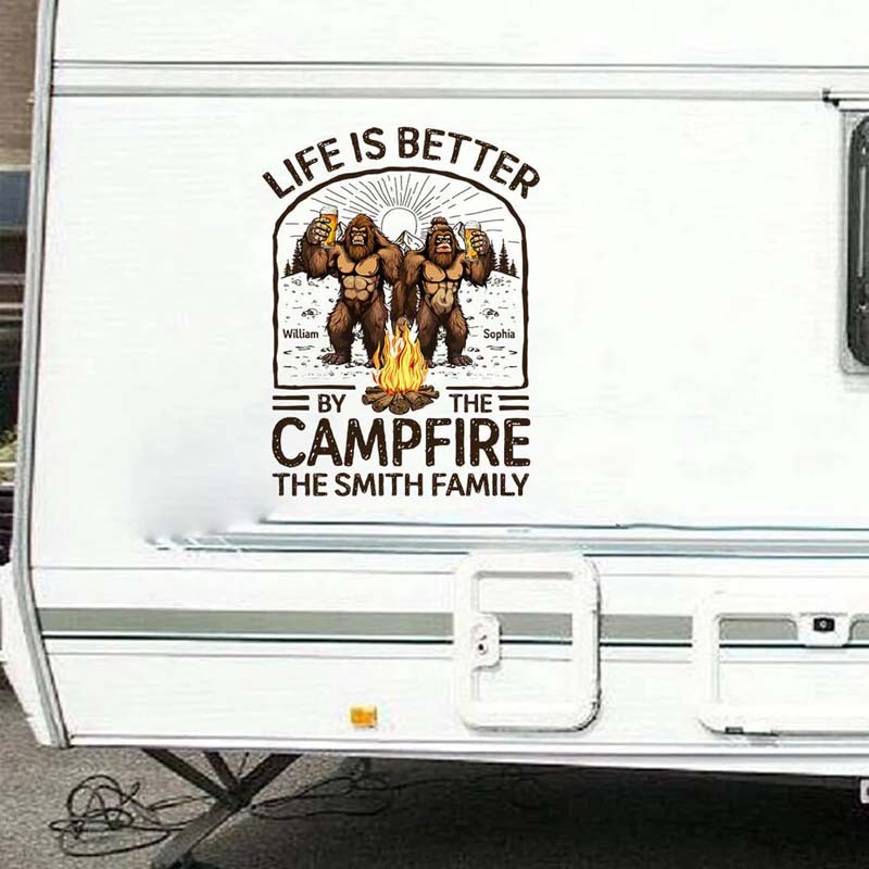 Life Is Better By The Campfire Bigfoot Couple - Personalized RV Decal
