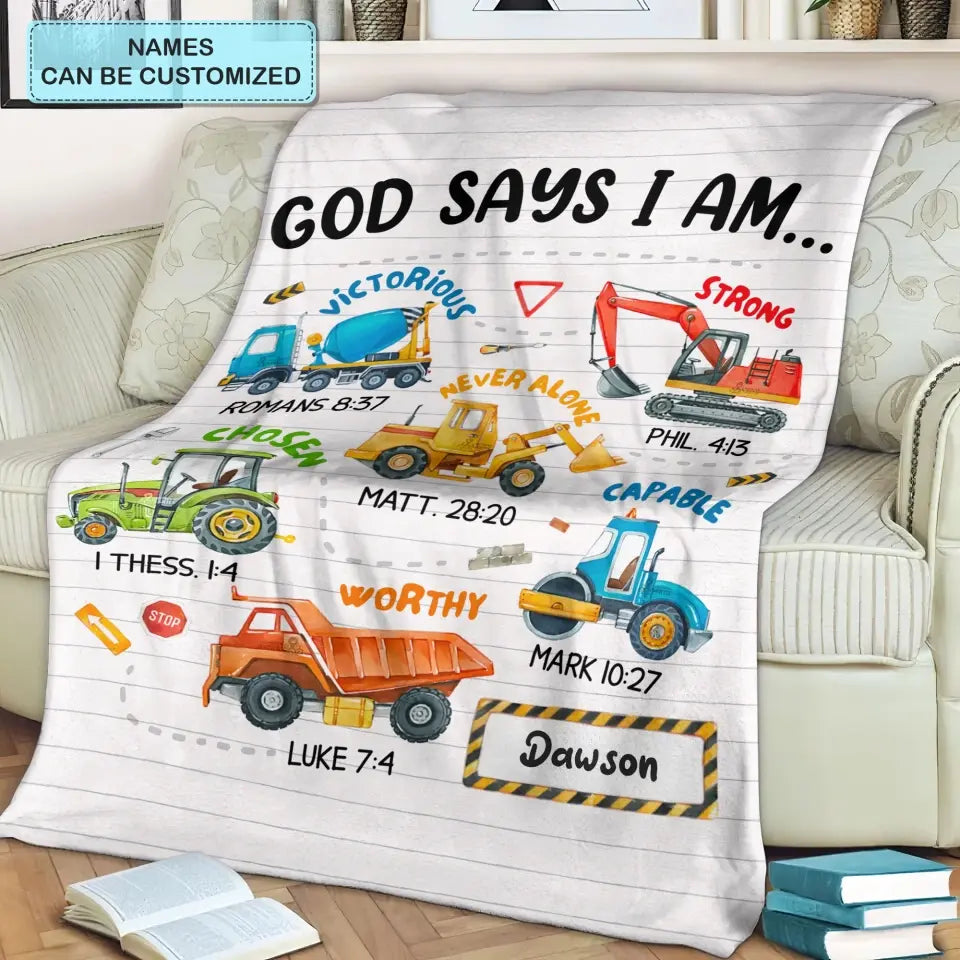 God Says I Am - Personalized Custom Blanket - Christmas Gift For Kids