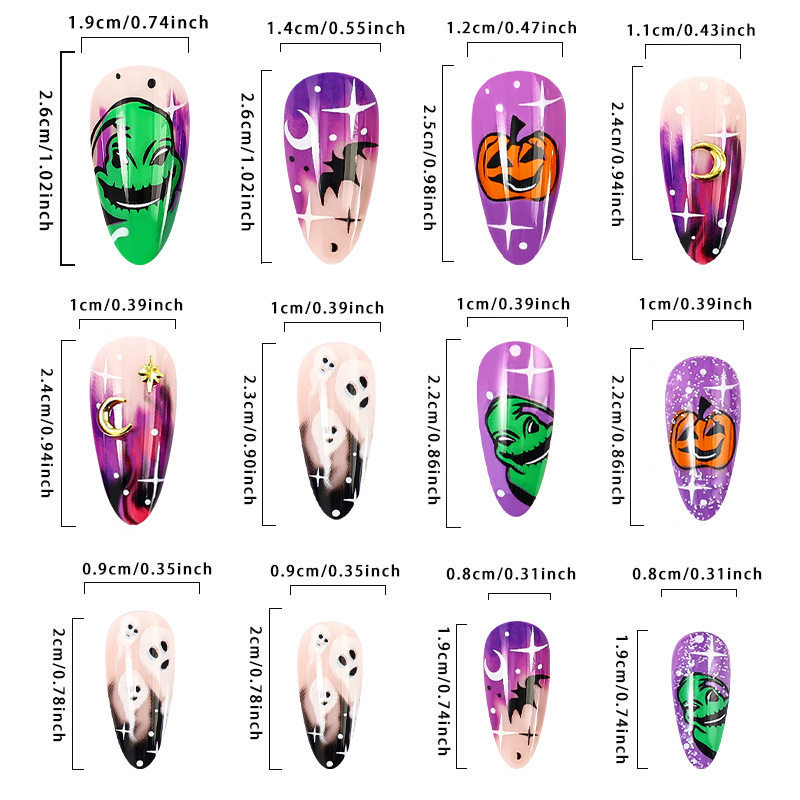 Halloween Pumpkin Ghost Press-On Nail Tips, Set of 24