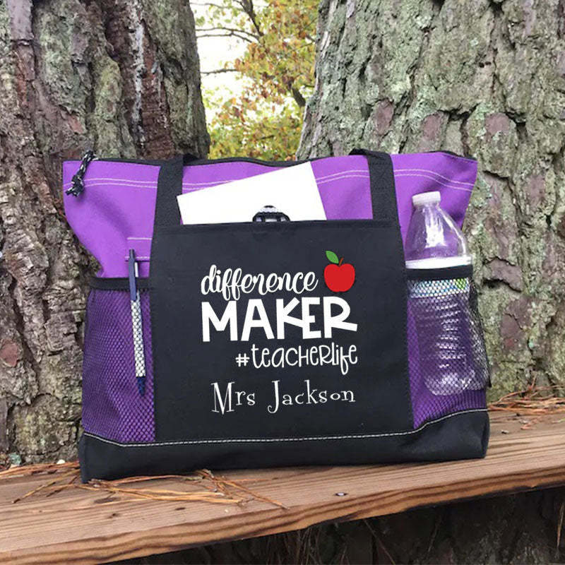 Difference Maker #TeacherLife Personalized Tote Bag