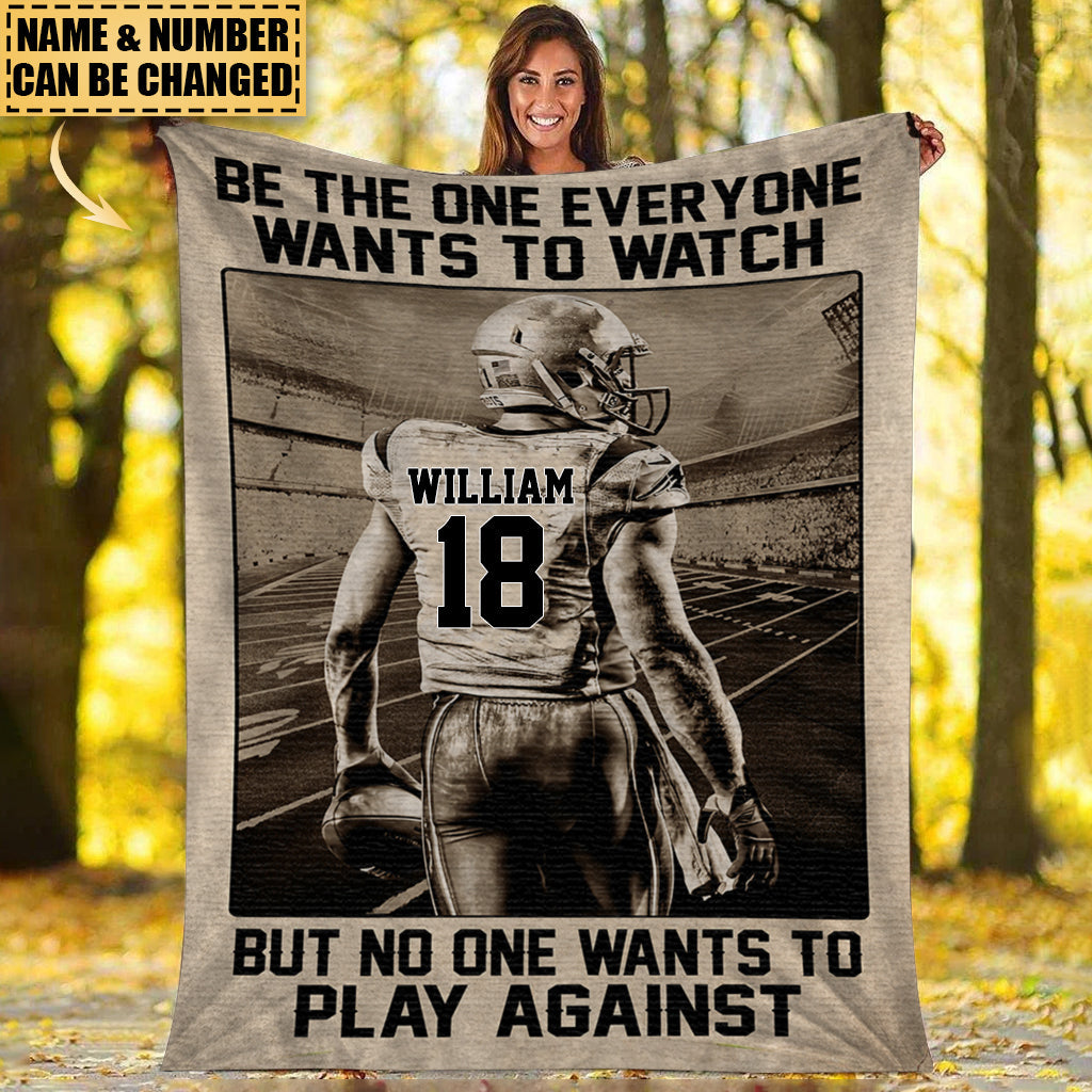 Personalized American Football Player Fleece Blanket - Be The One Everyone Wants To Watch