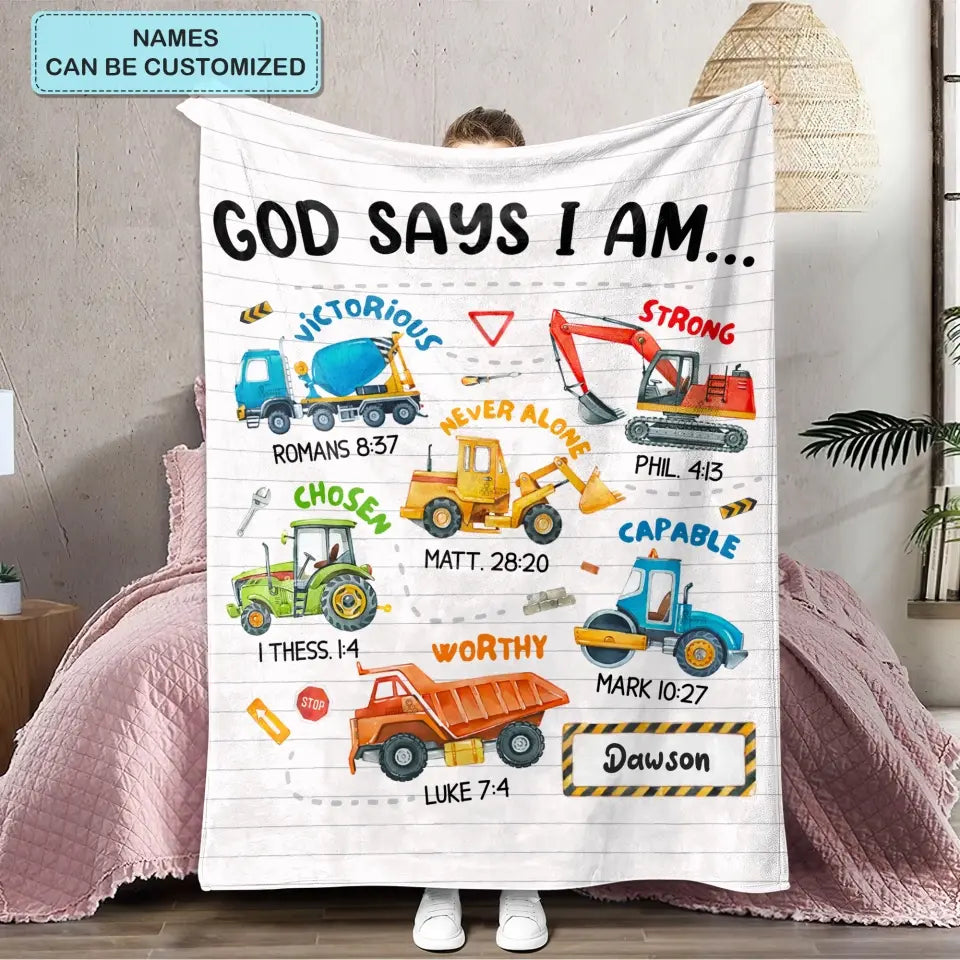 God Says I Am - Personalized Custom Blanket - Christmas Gift For Kids
