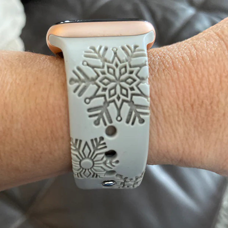 Snowflake Watch Band, Engraved Silicone Watch Band for Apple, Samsung and Fitbit