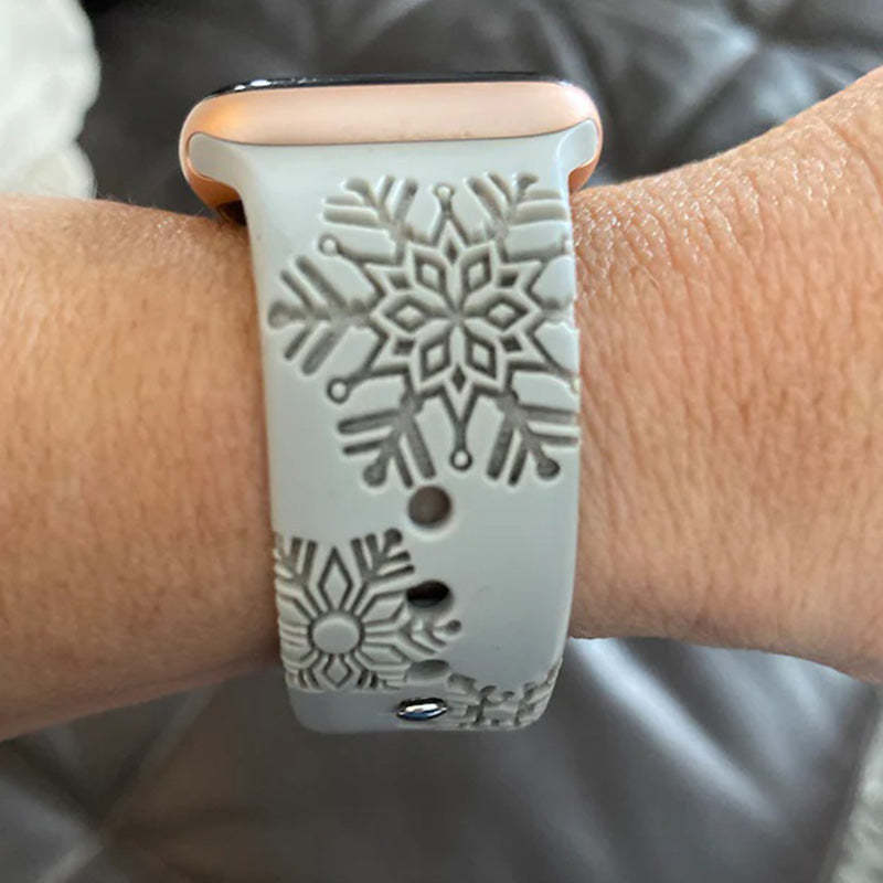 Snowflake Watch Band, Engraved Silicone Watch Band for Apple, Samsung and Fitbit