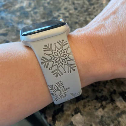Snowflake Watch Band, Engraved Silicone Watch Band for Apple, Samsung and Fitbit