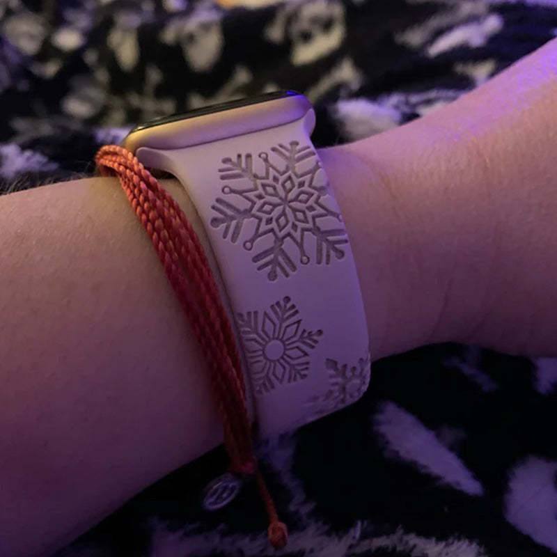 Snowflake Watch Band, Engraved Silicone Watch Band for Apple, Samsung and Fitbit