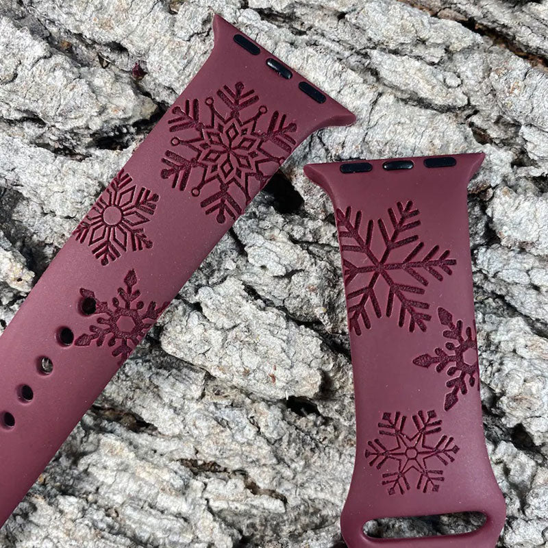 Snowflake Watch Band, Engraved Silicone Watch Band for Apple, Samsung and Fitbit
