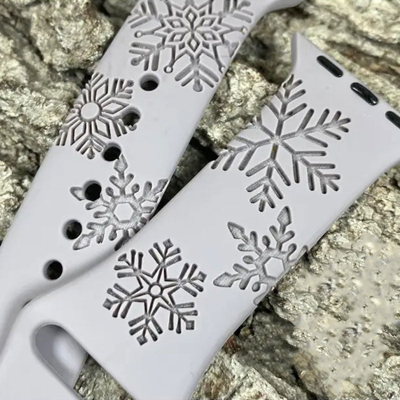 Snowflake Watch Band, Engraved Silicone Watch Band for Apple, Samsung and Fitbit