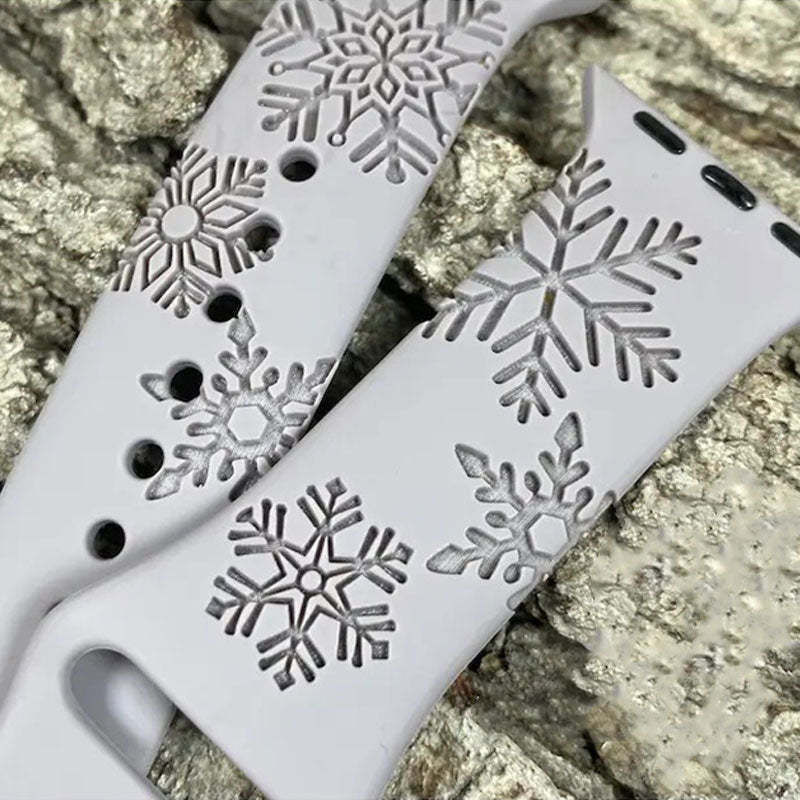 Snowflake Watch Band, Engraved Silicone Watch Band for Apple, Samsung and Fitbit