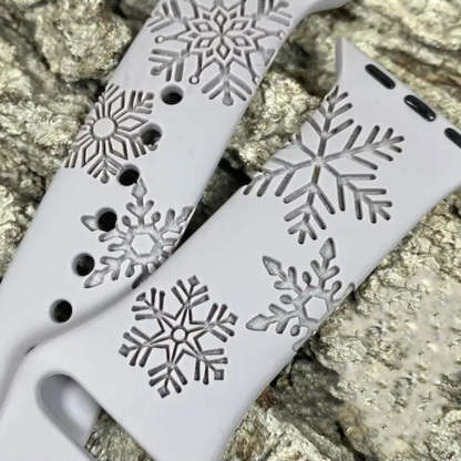 Snowflake Watch Band, Engraved Silicone Watch Band for Apple, Samsung and Fitbit