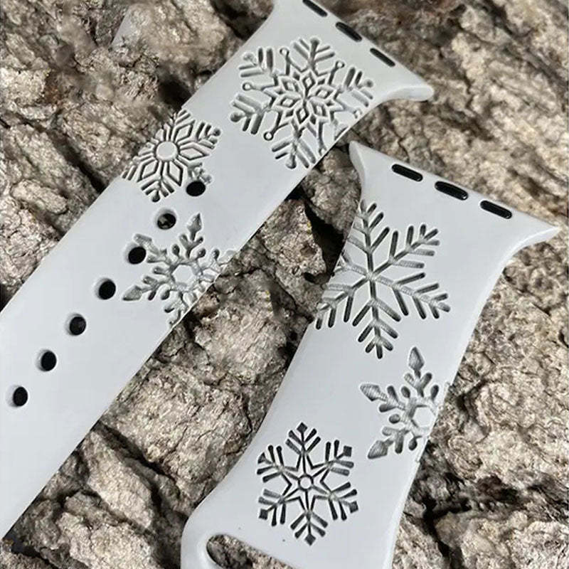 Snowflake Watch Band, Engraved Silicone Watch Band for Apple, Samsung and Fitbit