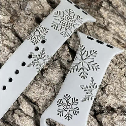 Snowflake Watch Band, Engraved Silicone Watch Band for Apple, Samsung and Fitbit