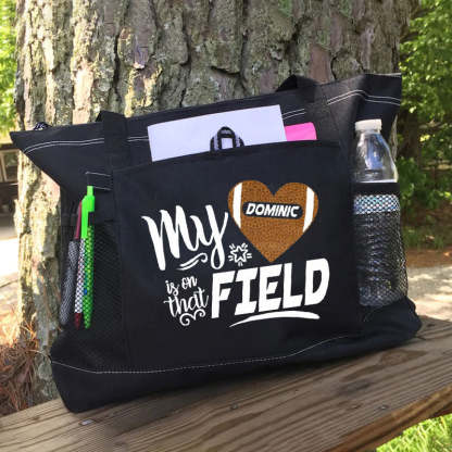 My Heart is on that Field Tote Bag，Personalized Mom Tote Bag
