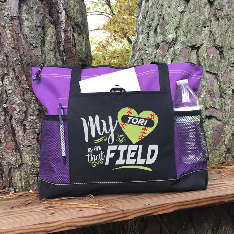 My Heart is on that Field Tote Bag，Personalized Mom Tote Bag