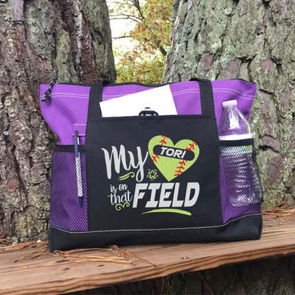 My Heart is on that Field Tote Bag，Personalized Mom Tote Bag