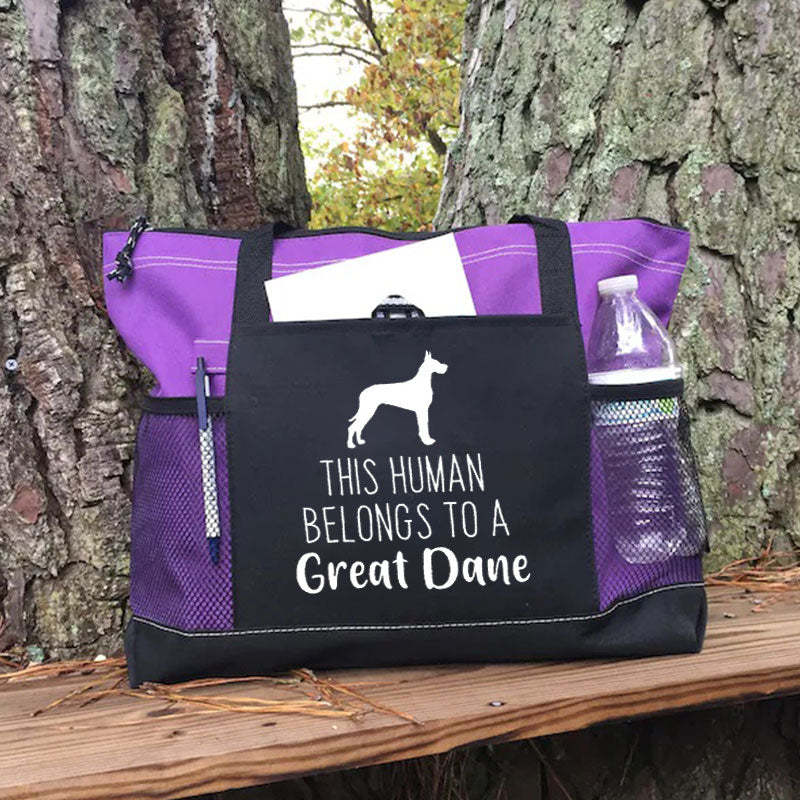 Personalised With Dog Silhouette & Breed Name This Human Belongs To ANY DOG Tote Bag