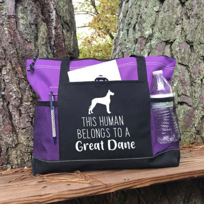 Personalised With Dog Silhouette & Breed Name This Human Belongs To ANY DOG Tote Bag