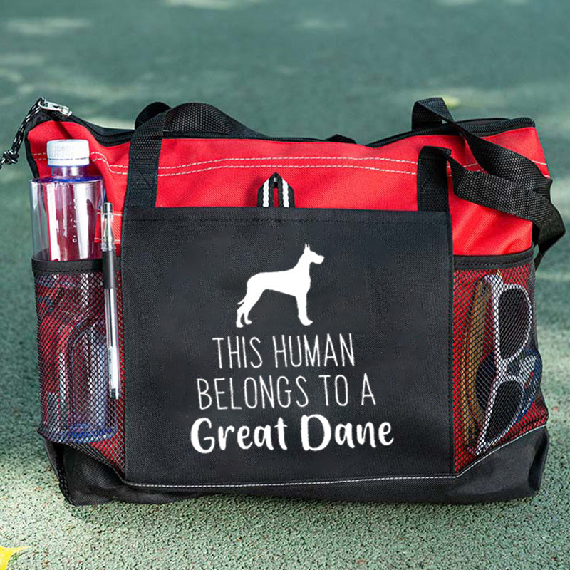 Personalised With Dog Silhouette & Breed Name This Human Belongs To ANY DOG Tote Bag