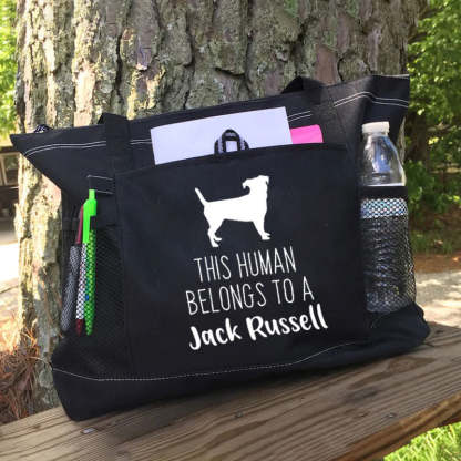 Personalised With Dog Silhouette & Breed Name This Human Belongs To ANY DOG Tote Bag