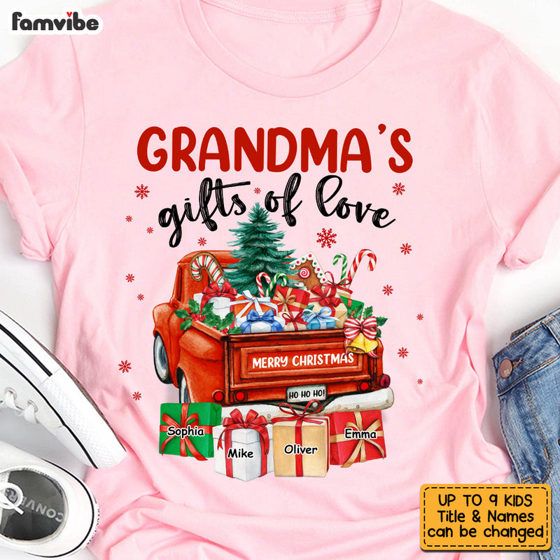 Personalized Grandma's Gift of Love Red Truck T-Shirt