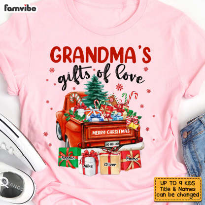 Personalized Grandma's Gift of Love Red Truck T-Shirt