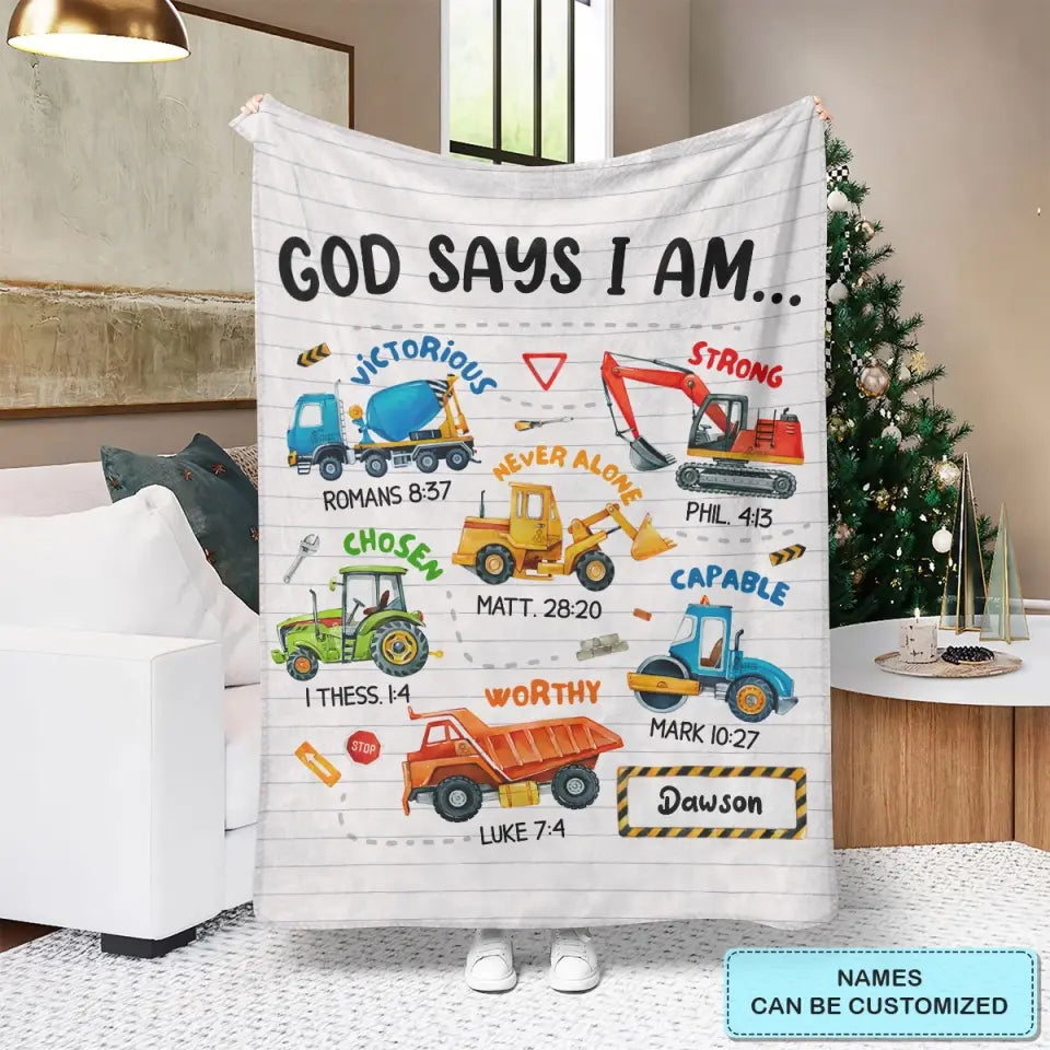 God Says I Am - Personalized Custom Blanket - Christmas Gift For Kids