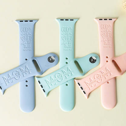 God is within her she will not fall / MOM engraved silicone watch band  for Apple and Samsung