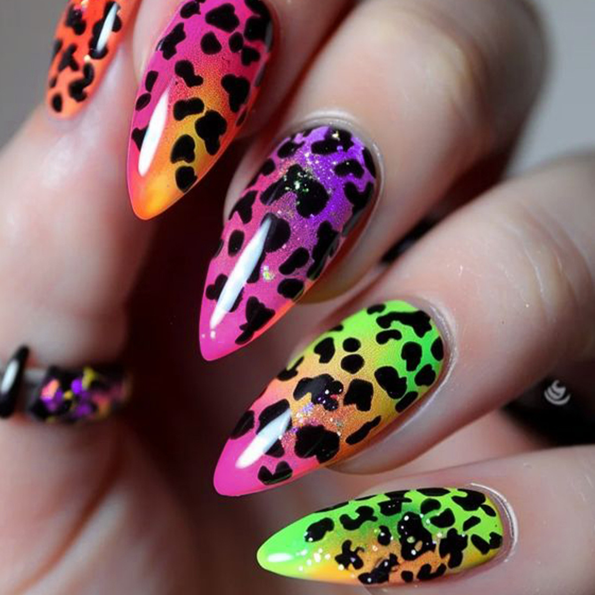 Gradient Leopard Print Nail Tips, Press-On Nails