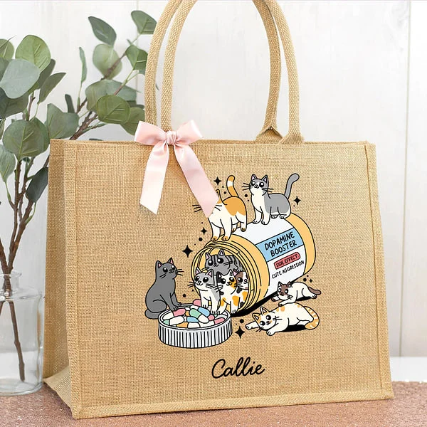 Personalized Cute Dog Cat Medicine Bottle Jute Tote Bag