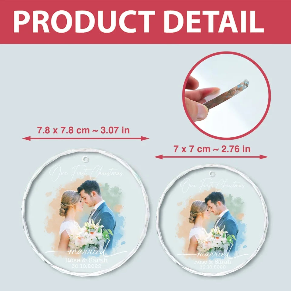 Our First Christmas Married - Personalized Glass Ornament, Christmas Gift For Couples
