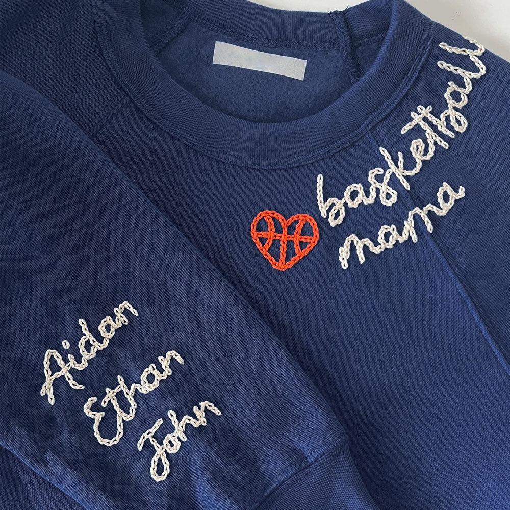 Chain Stitched Hand Embroidery Hockey Mama Sweatshirt