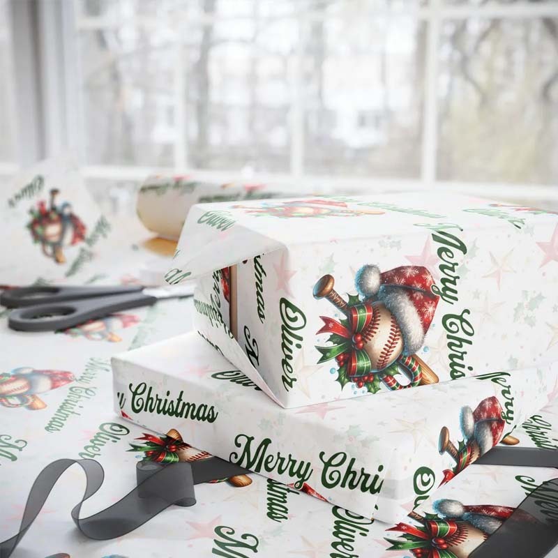 Personalized Baseball Fan Christmas Wrapping Paper For Baseball Lovers Christmas Wrap For Sports Fan