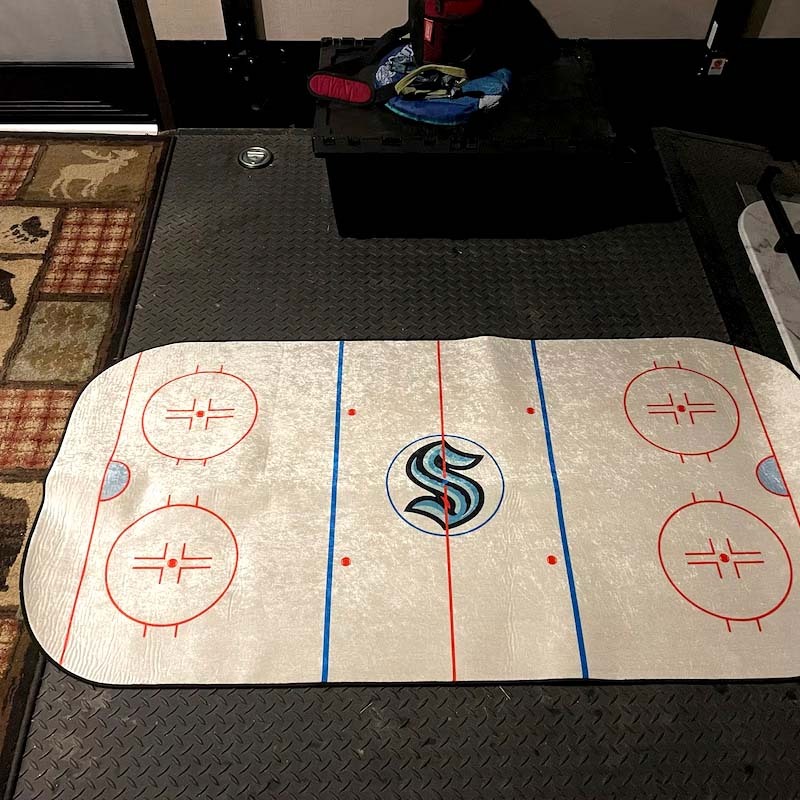 Ice Hockey Rink Printed Area Rug with Custom Team Logo Gift For Ice Hockey Lovers