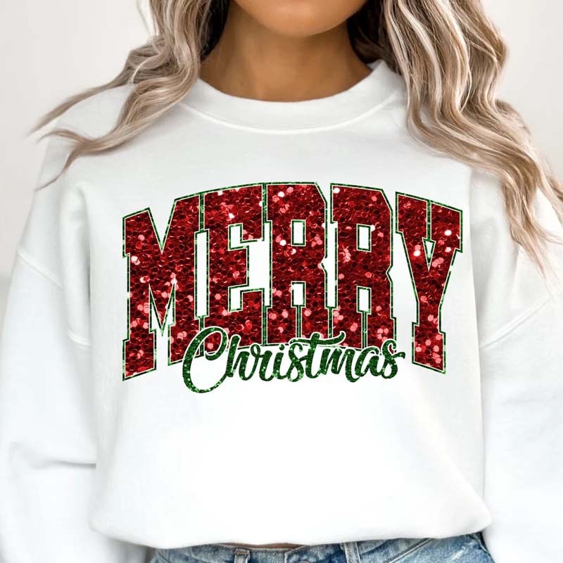 Christmas Glitter Design Sweatshirt Custom Name and Number