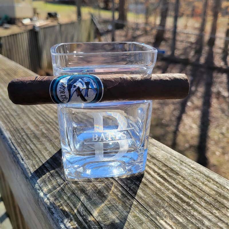 Custom Whiskey Glass with Cigar Holder - Personalized Glass Engraved Cigar Accessories for Whiskey Lovers