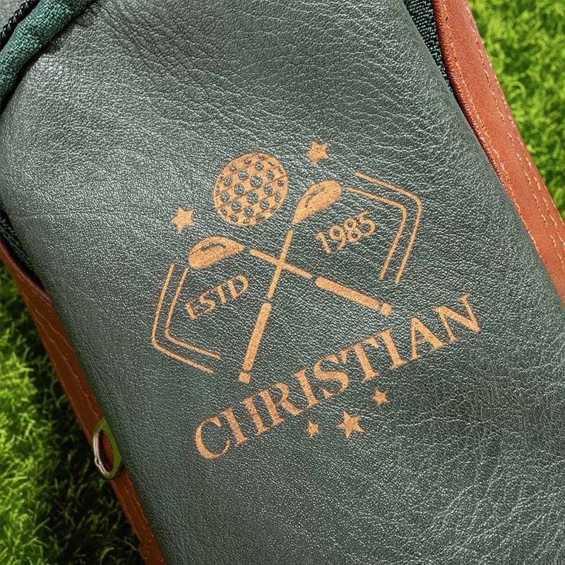 Personalized Leather Engraved Monogram Golf Bag Gift for Golf Lover