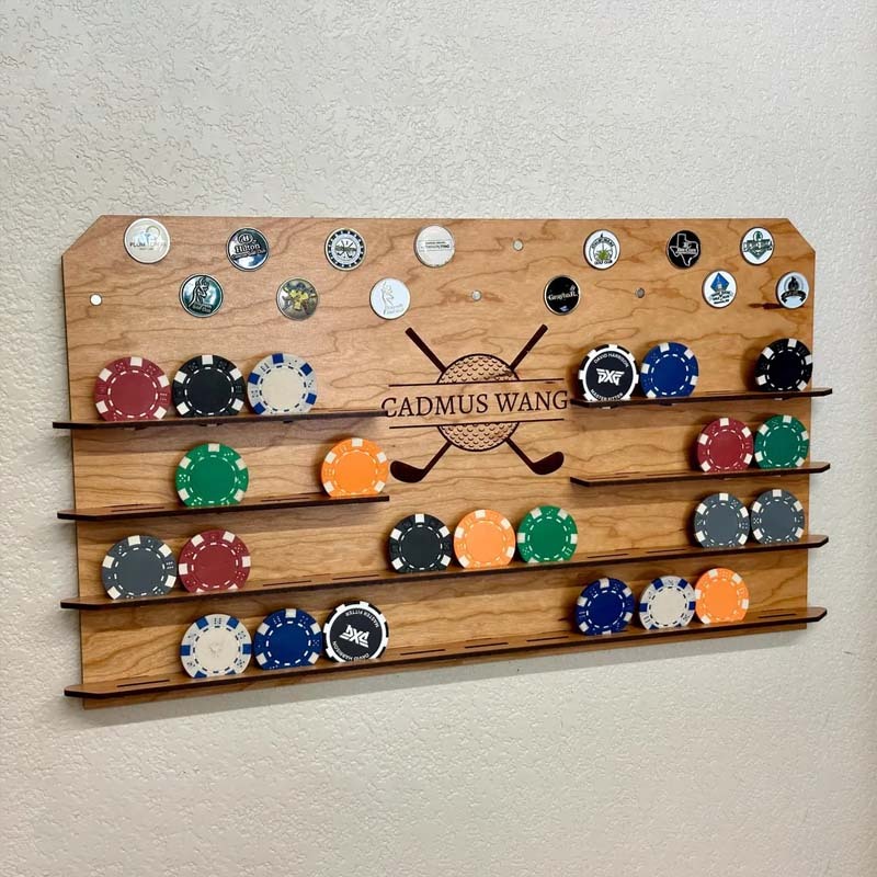 Personalized Wall Golf Ball Marker Display - Poker Chip and Magnetic Display - Unique Golf Gift for Him