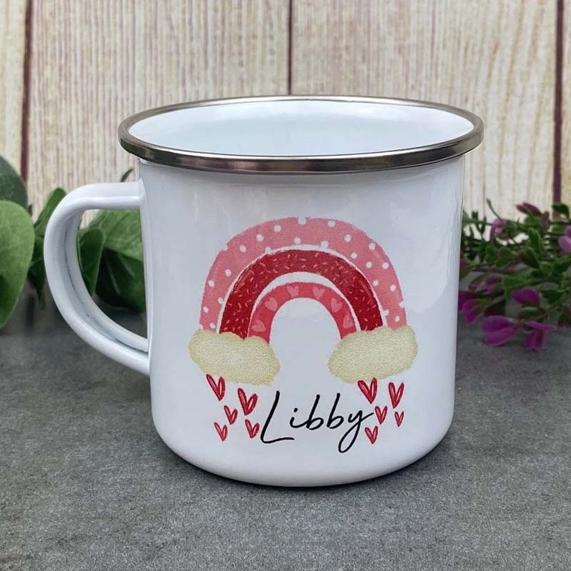 Personalised Rainbow Enamel Mug Sweet Gift Mug Galentines day gift