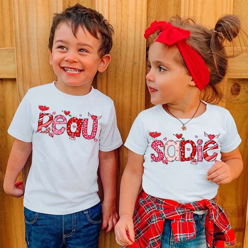 Unisex Kids Tee Valentine Custom Kids Name Shirt Valentine's Day Gift