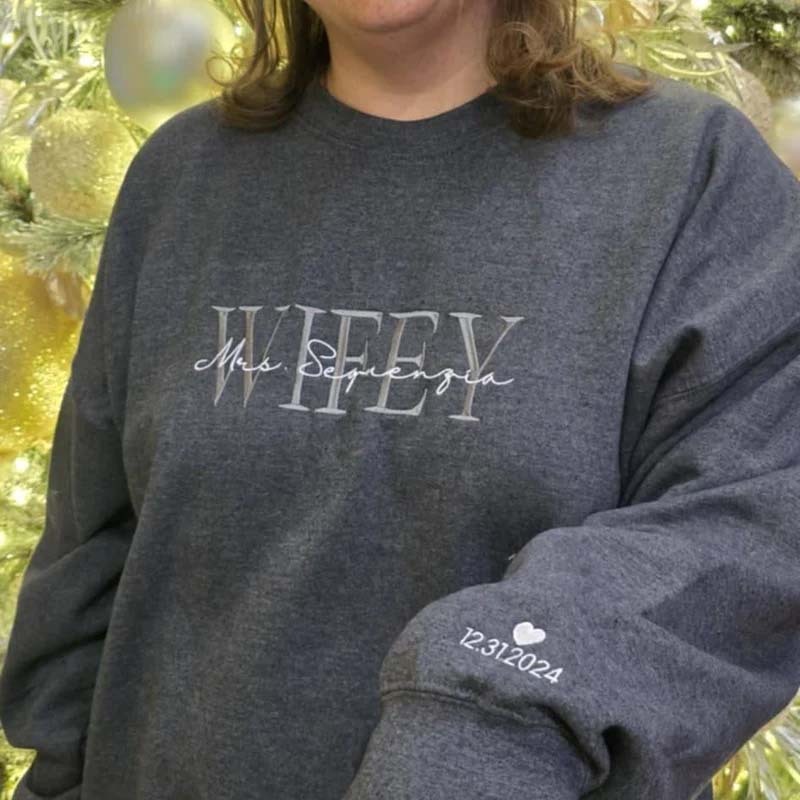 Custom Mrs. Embroidered Sweatshirt Date On Sleeve Engagement Gift Bride To Be